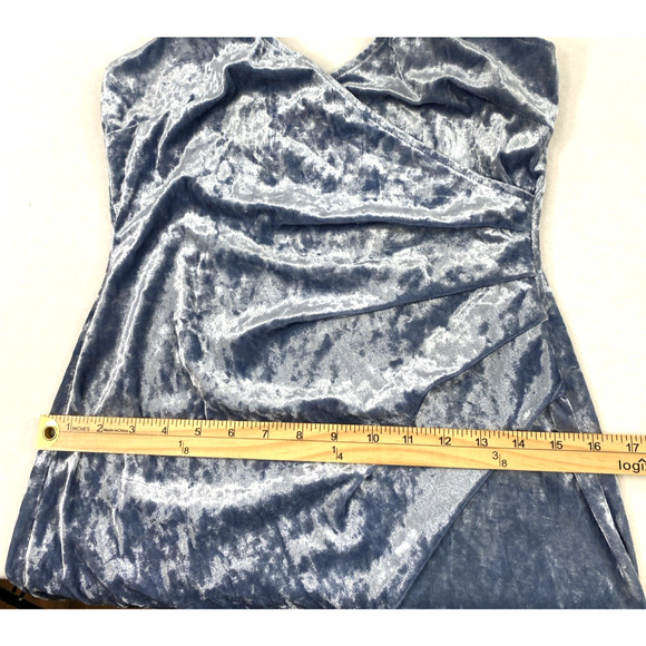 Womens Crushed Velvet Dress Sz Large Blue Ruched Fairy Hoco Party Event - Picture 7 of 9